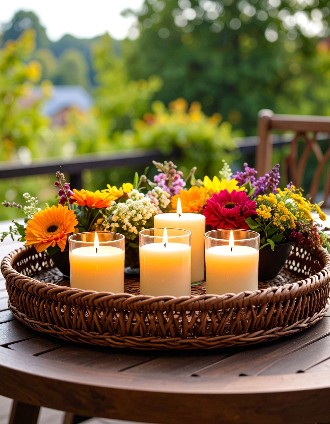 Wicker Tray Garden Floral Graduation Centerpiece - 20 Graduation Centerpiece Ideas