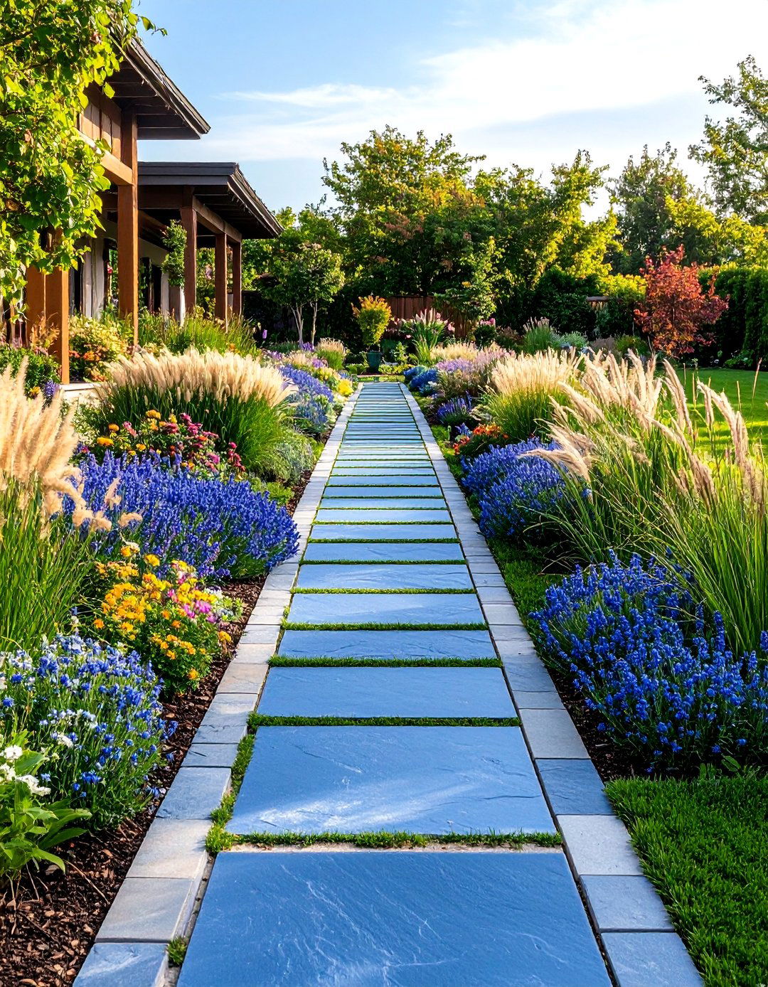 Wide Bluestone Walkway with Central Planting Strip - 20 Bluestone Walkway Ideas