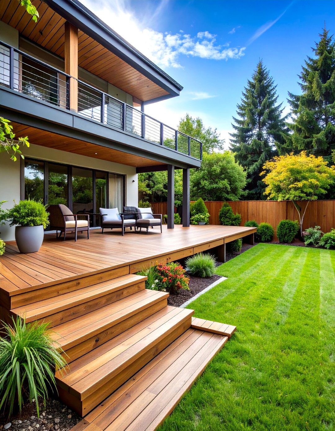 Wide Cascading Deck Steps That Double as Seating - 20 Deck Steps Ideas