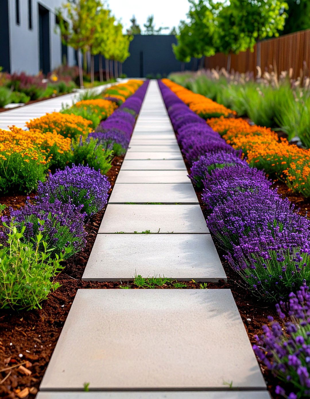 Wide Concrete Slabs with Creeping Thyme Joints - 20 Farmhouse Walkway Ideas