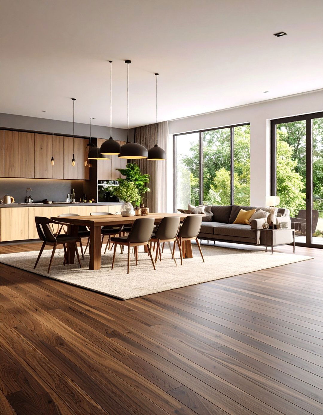 Wide Plank Dark Walnut Floor Opens an Airy Great Room - 20 Dark Walnut Floors for Rooms