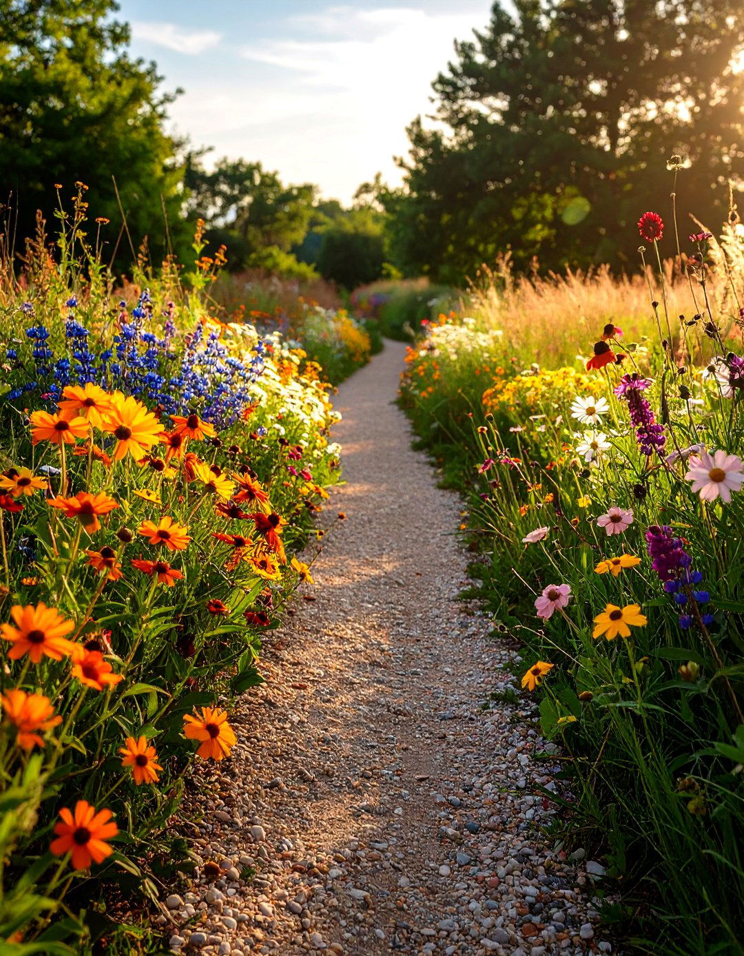 Wildflower Bordered Route - 20 Sloped Walkway Ideas