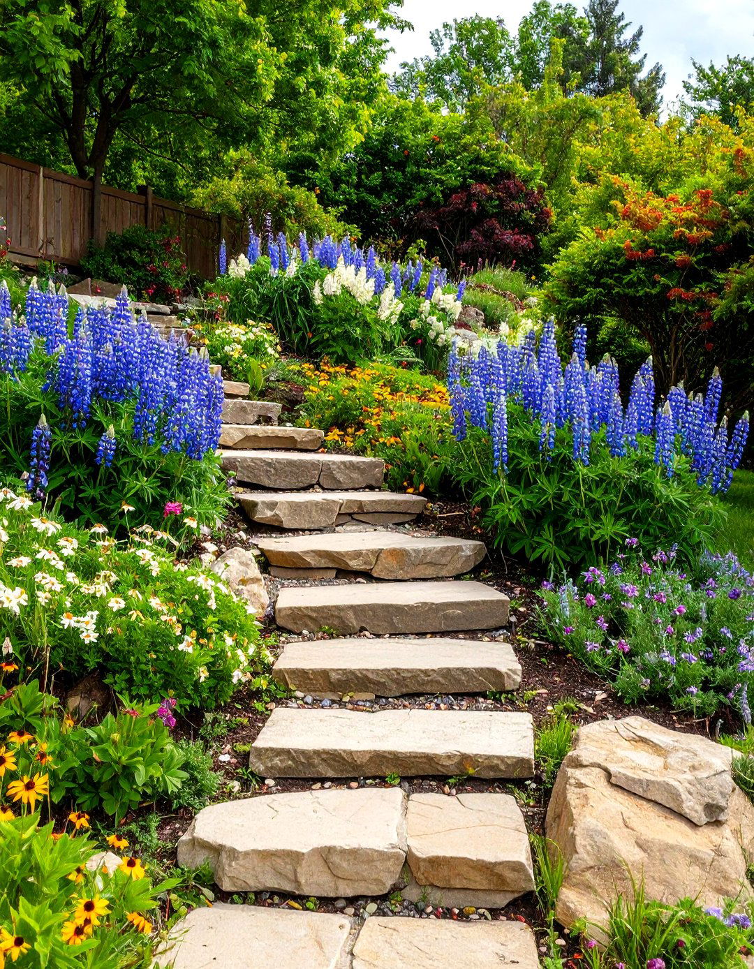Wildflower Step Terraced Garden Welcomes Pollinators - 20 Hillside Terraced Garden Ideas