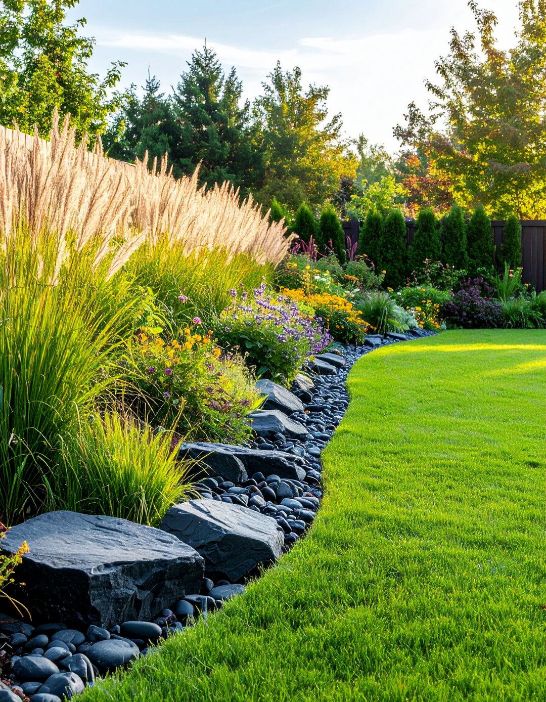 Wildlife Friendly Rock Border Habitat - 20 Black River Rock Landscaping Ideas