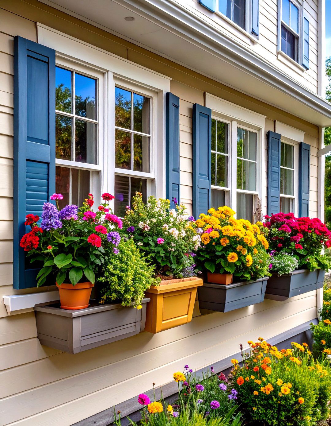 Window Boxes and Planters Add Layered Curb Appeal Color - 20 Curb Appeal Ideas