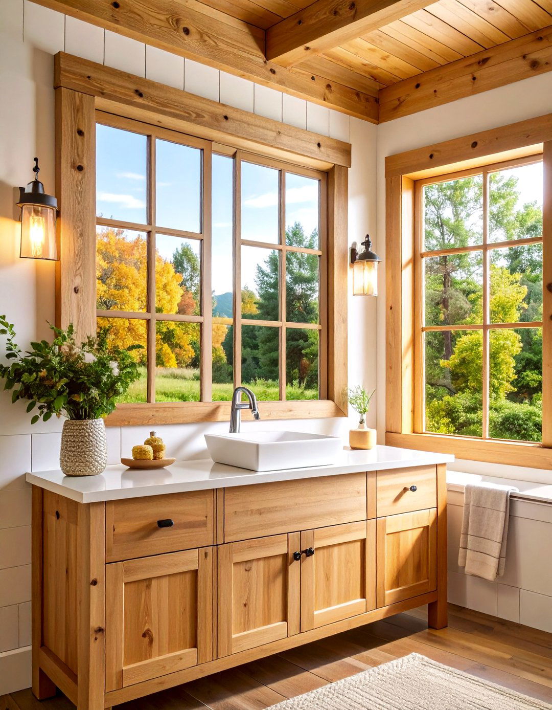 Window Pane Farmhouse Bathroom Mirrors with Eight Sections - 20 Farmhouse Bathroom Mirrors Ideas