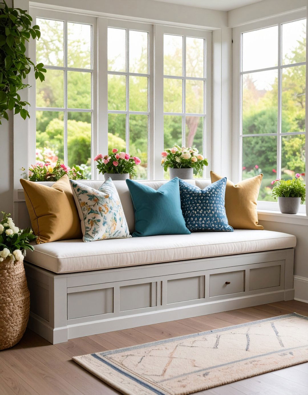 Window Seat Entryway Bench with Cushioned Comfort - 20 Entryway Bench Ideas