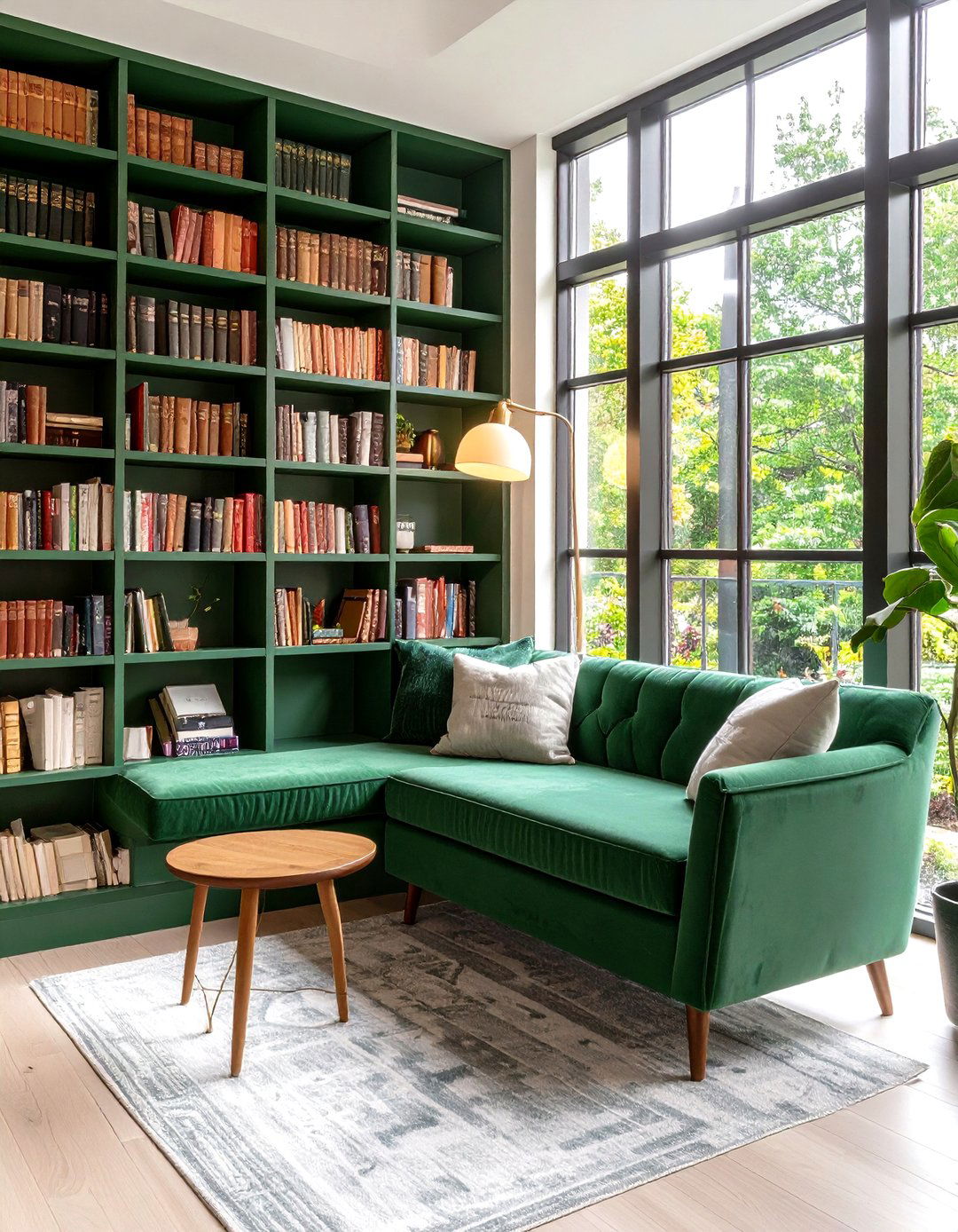Window Seat Nook in a Bottle Green Home Library - 20 Dark Green Home Library Ideas and Inspiration