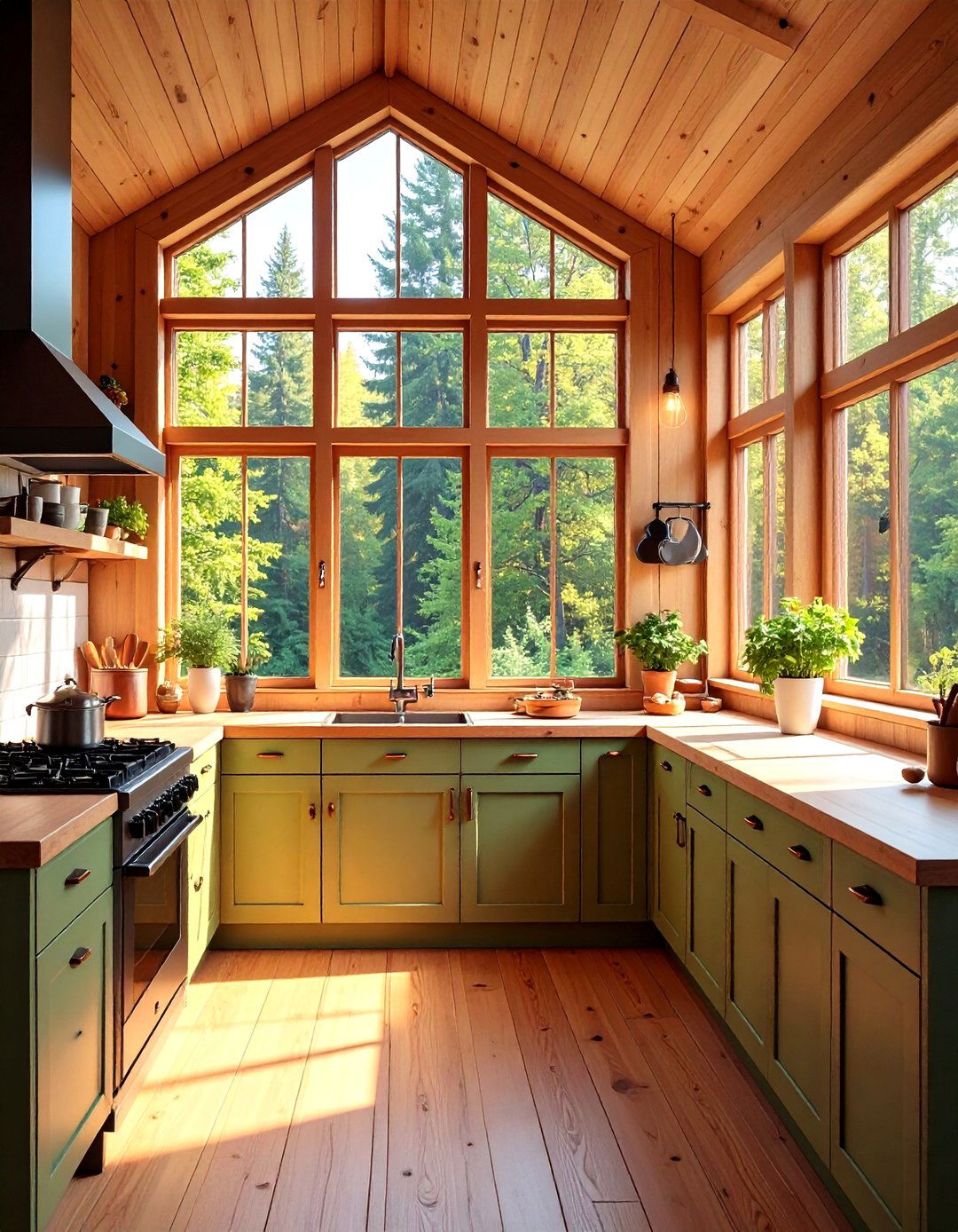 Window Walls Blur Boundaries in a Cabin Kitchen - 20 Cabin Kitchen Ideas