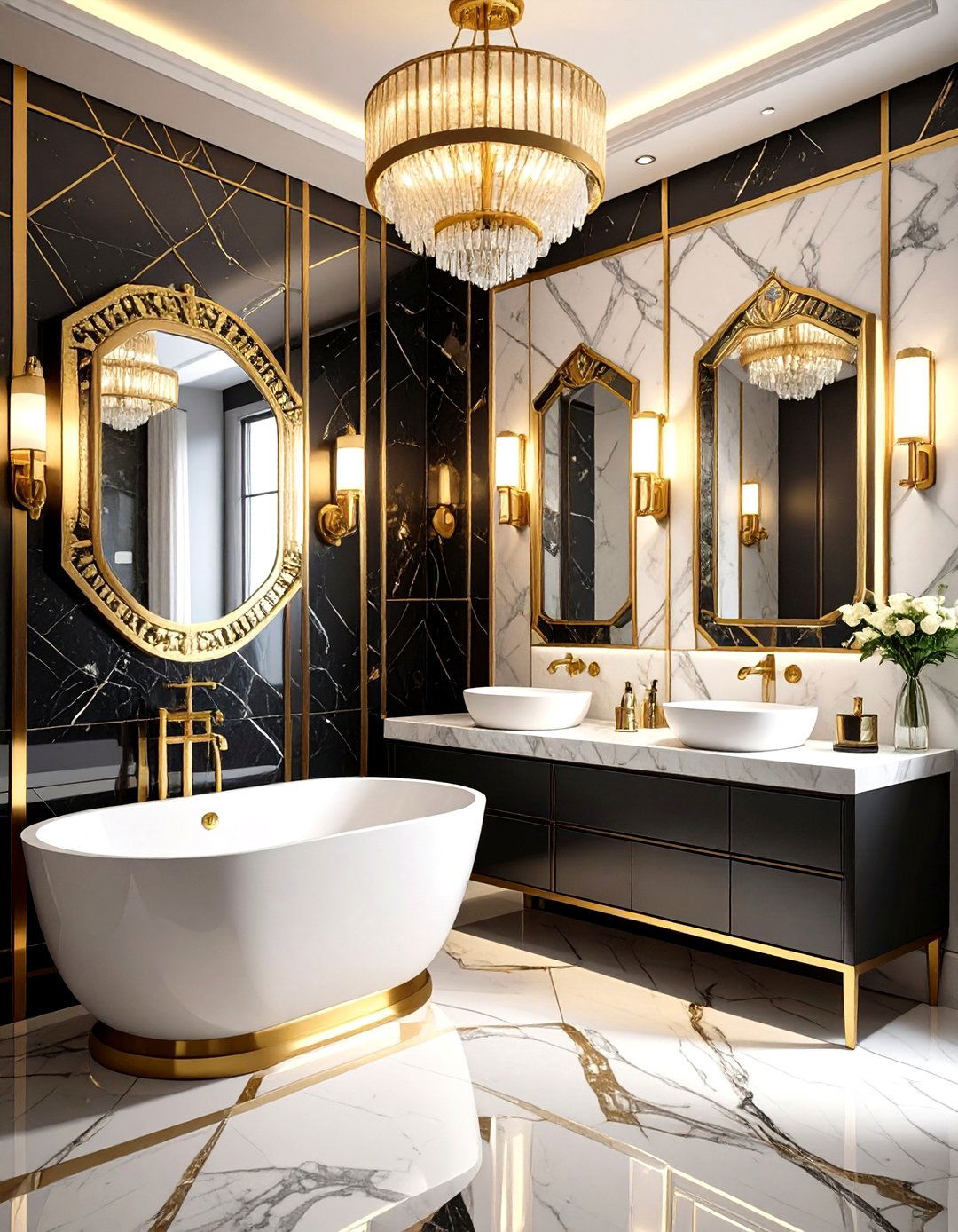 Windowless Bathroom Glamorous Art Deco Revival - 20 Windowless Bathroom Ideas