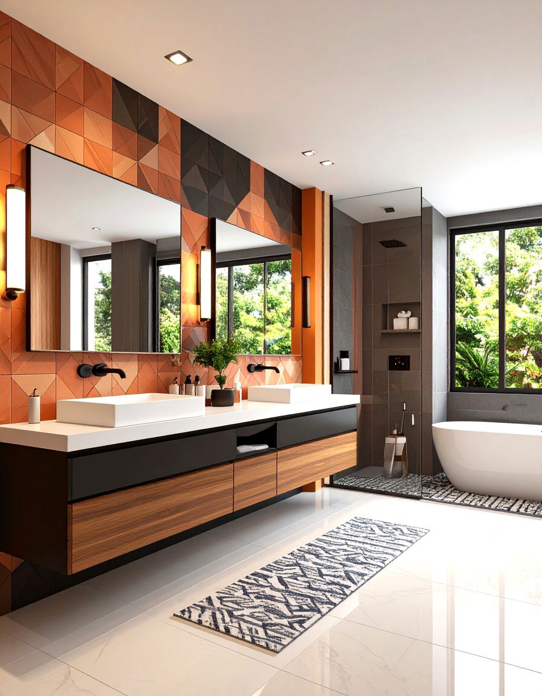 Windowless Bathroom Linear Modern Geometric Design - 20 Windowless Bathroom Ideas