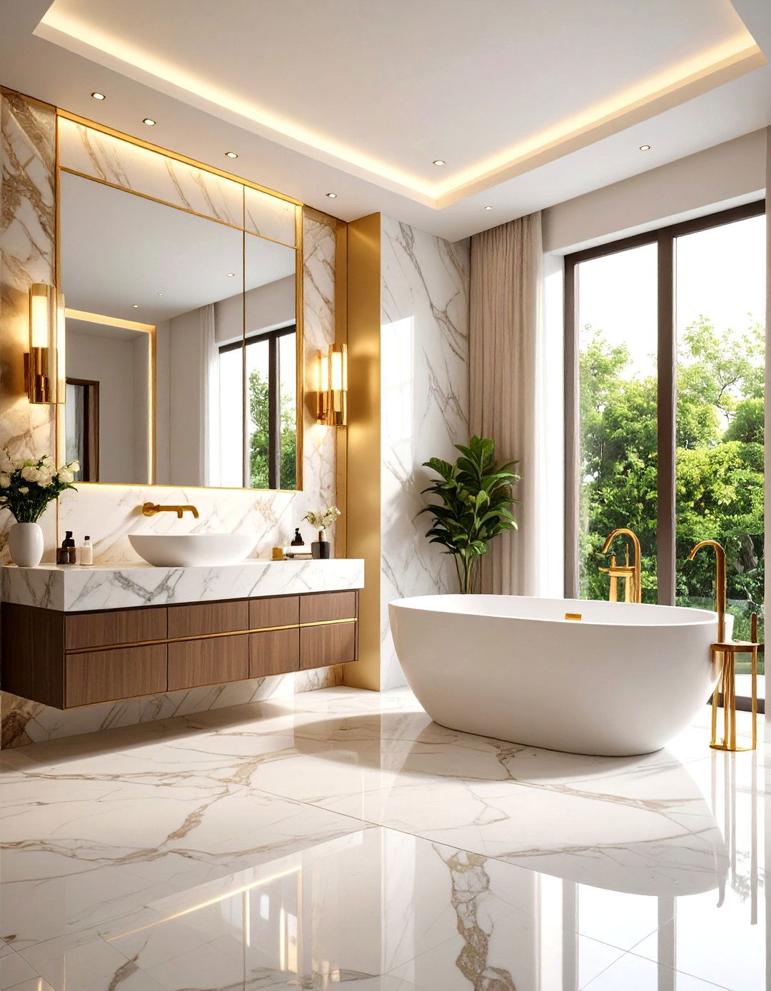 Windowless Bathroom Modern Marble Luxury Suite - 20 Windowless Bathroom Ideas