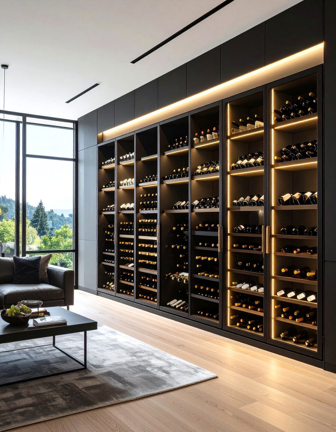 Wine Display Basement Accent Wall Marries Storage and Style - 20 Basement Accent Wall Ideas