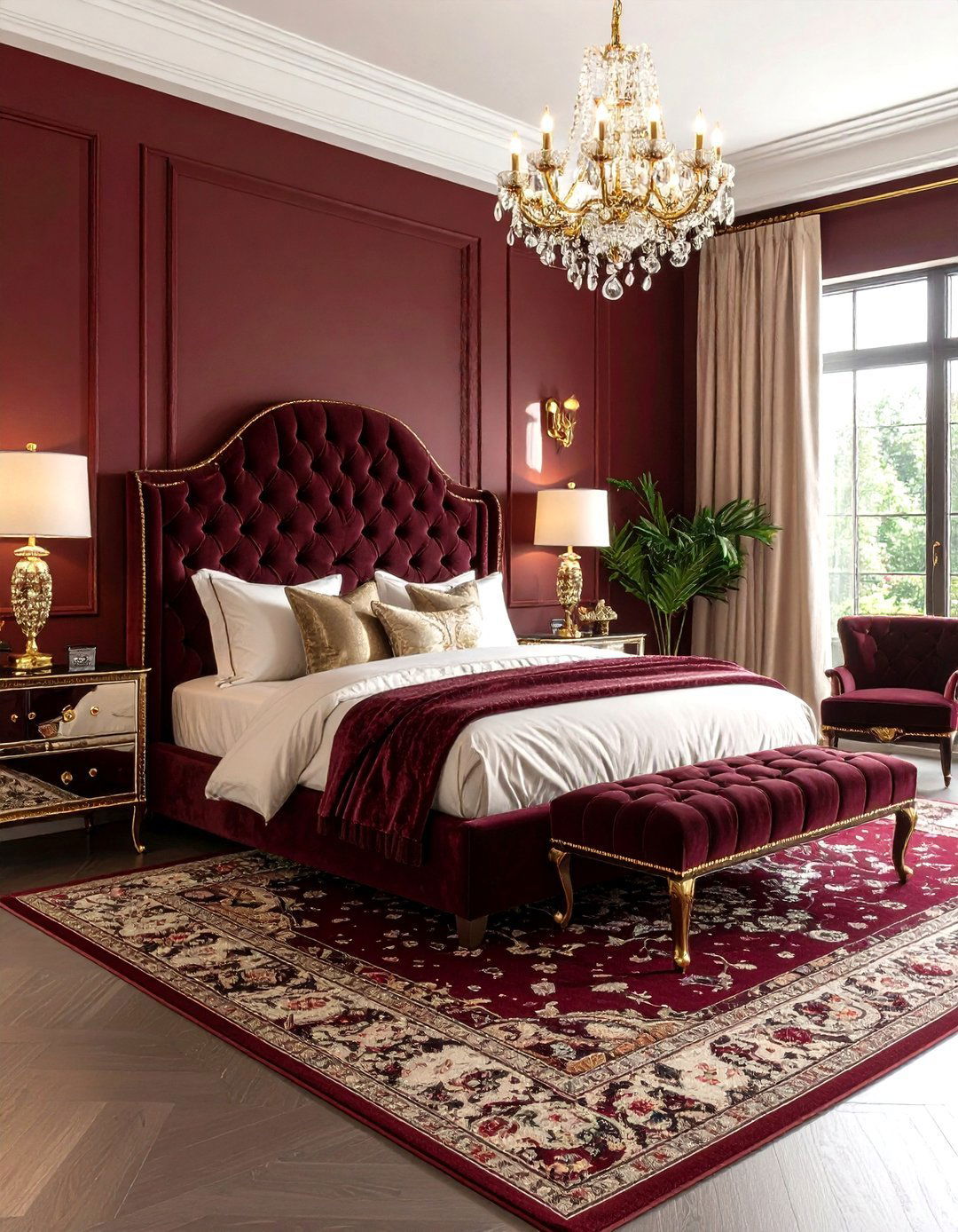 Wine Red Bedroom with Sophisticated Glamour - 20 Red Bedroom Ideas