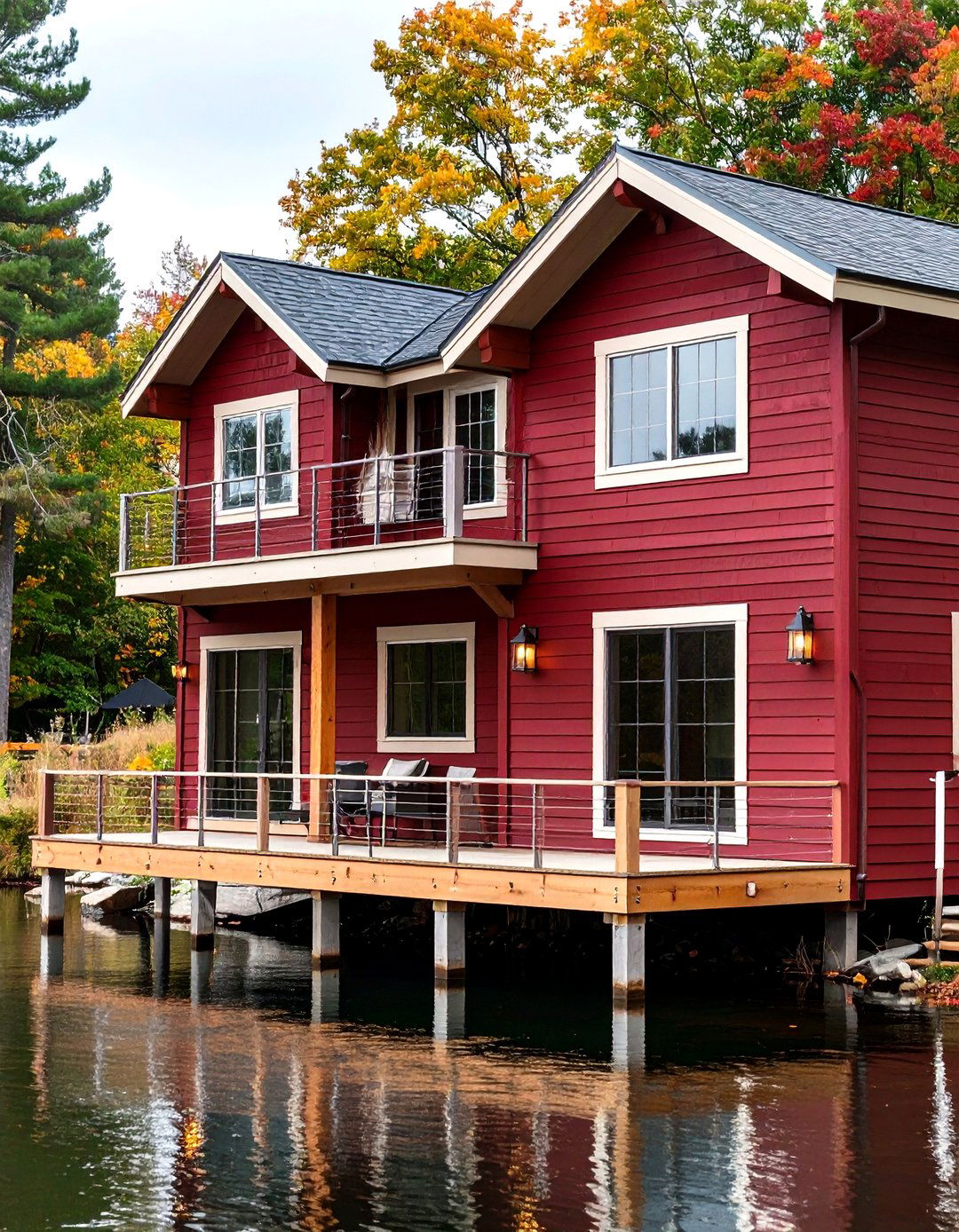 Wine Red Shiplap Lake House Exterior - 20 Dark Red House Exterior Ideas