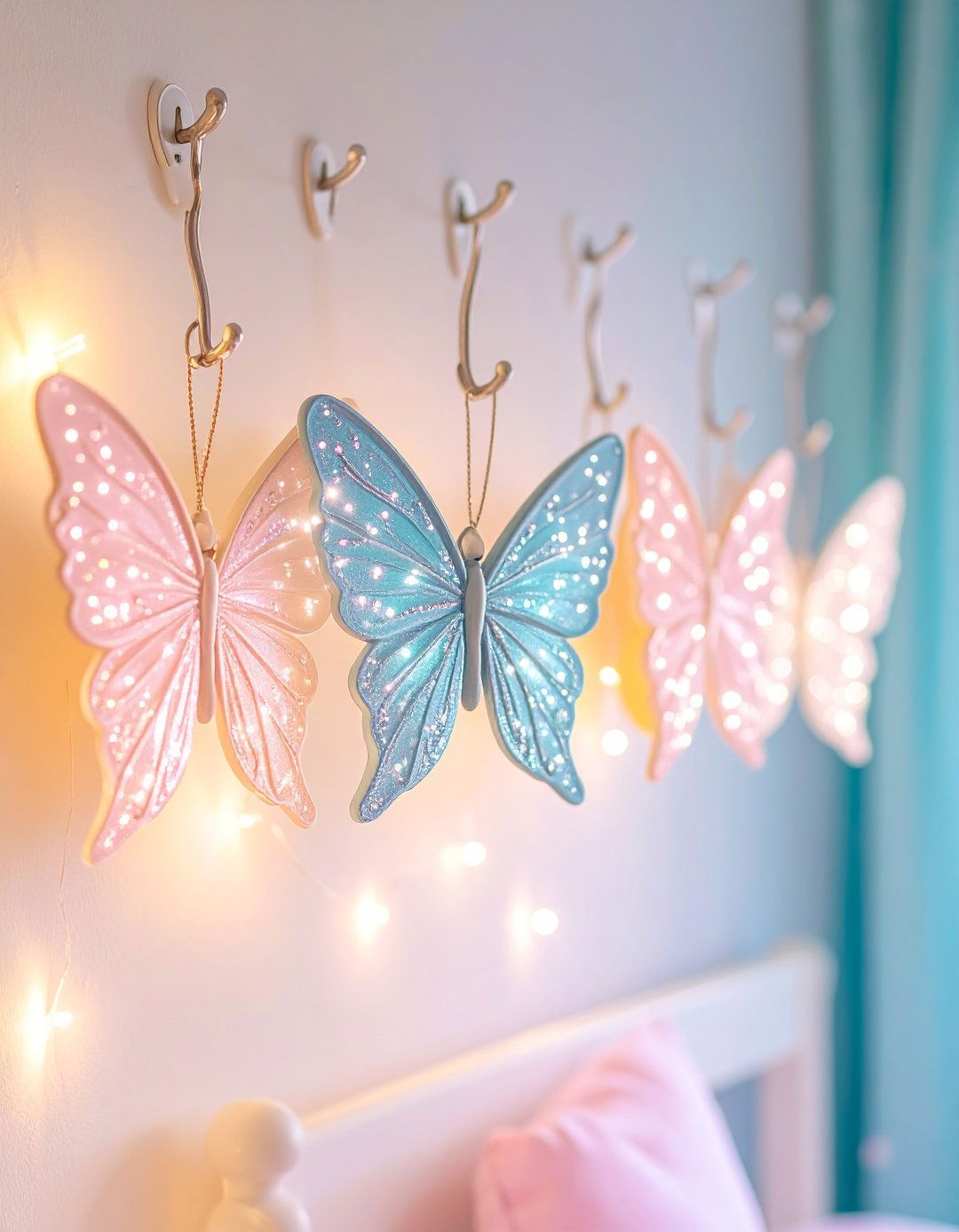 Wing Shaped Hooks Organize with Whimsy in a Fairy themed Bedroom - 20 Fairy-themed Bedroom Ideas