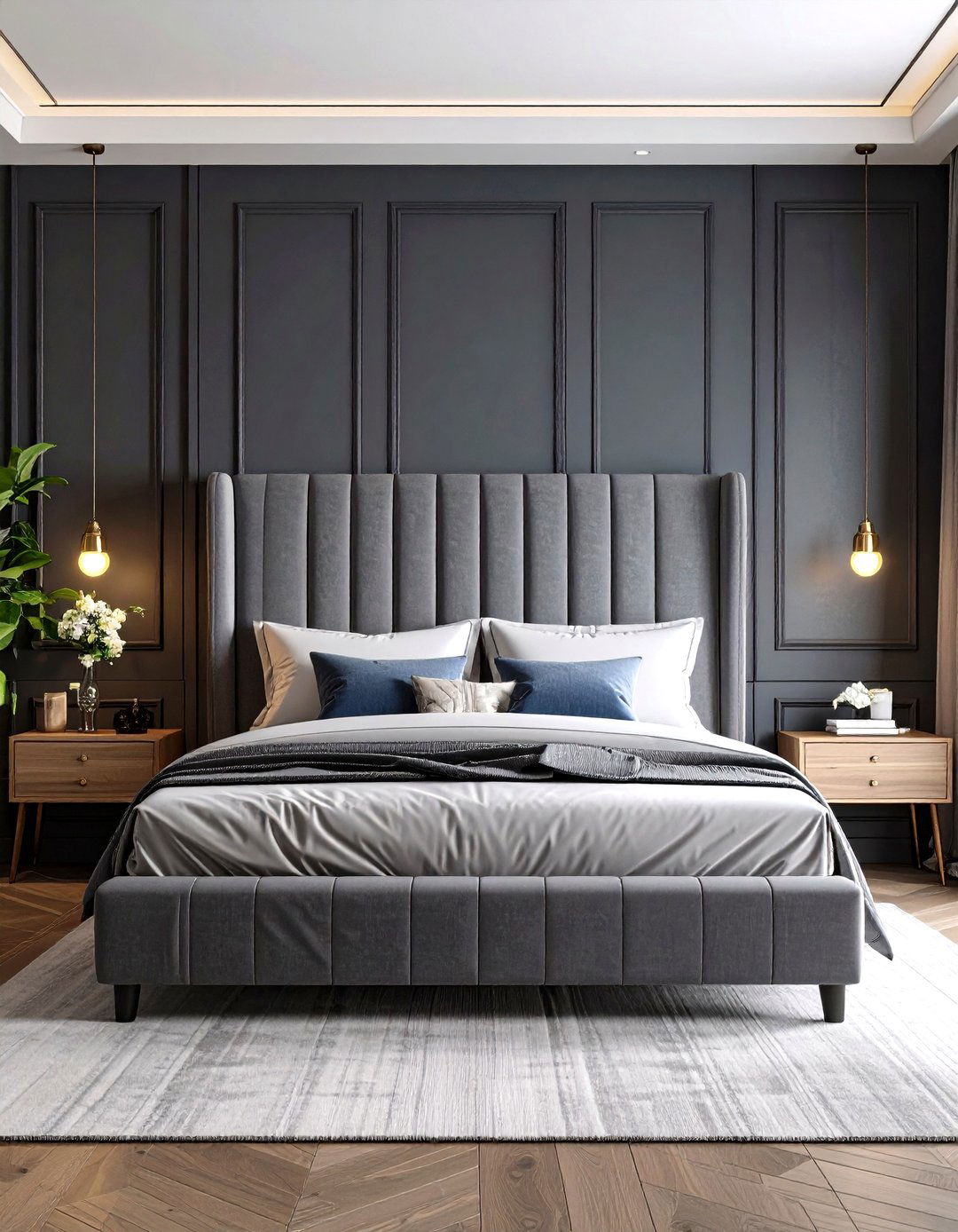 Wingback Grey Headboard - 20 Grey Headboard Bedroom Ideas