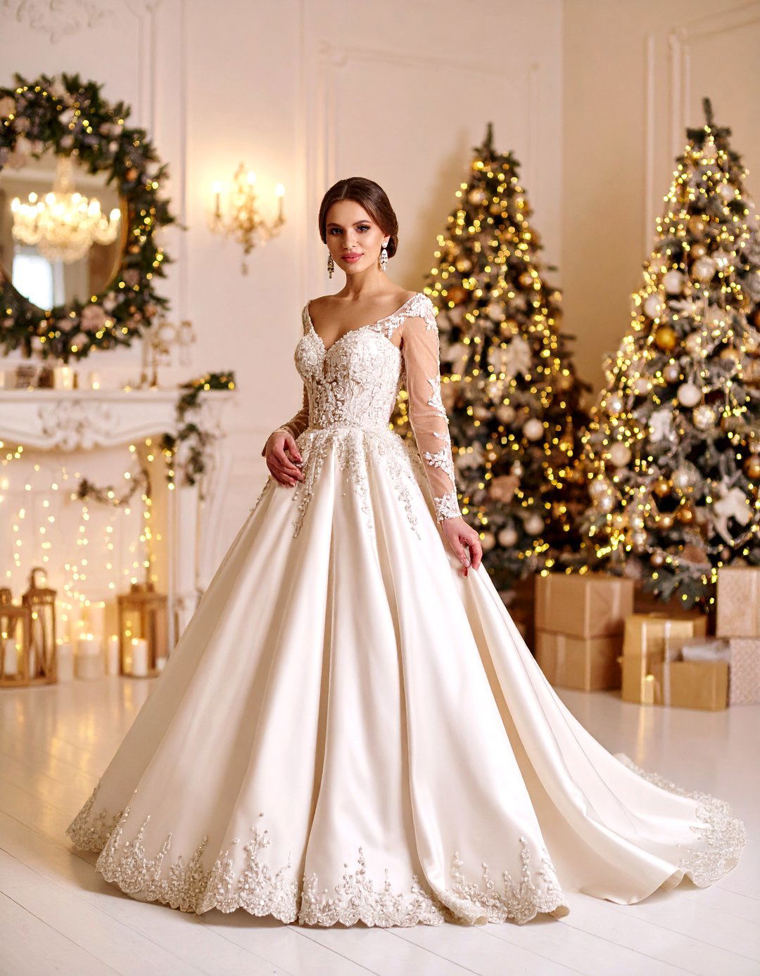 Winter Wedding Long Sleeve High Neck Bridal Gown - 20 Winter Wedding Ideas