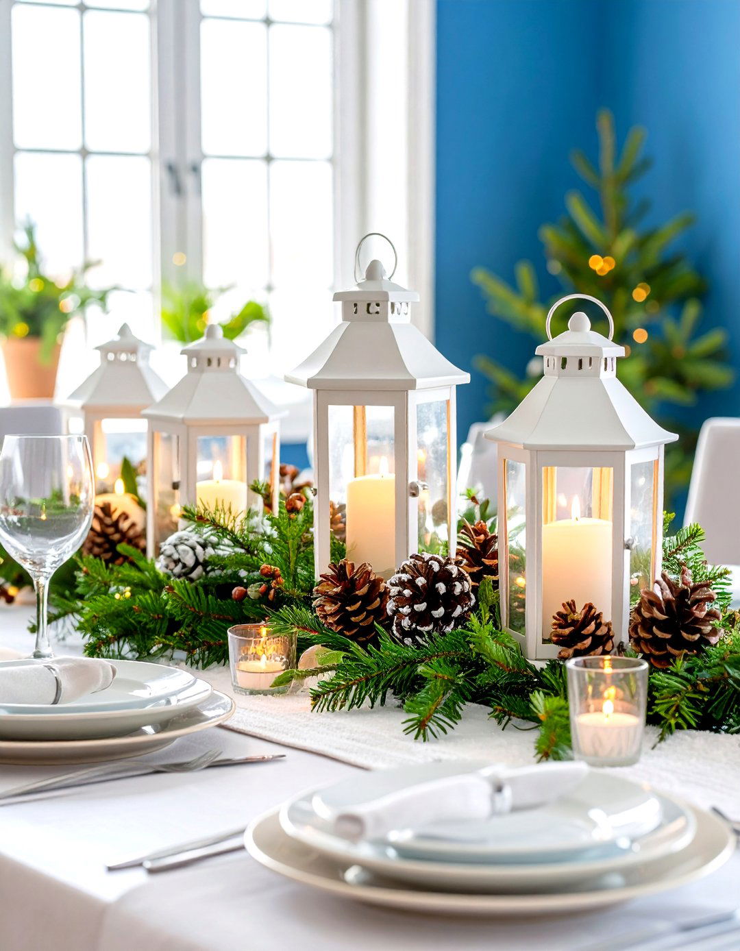 Winter Wonderland Lantern Centerpiece with Pinecone Arrangements - 20 Lantern Centerpiece Ideas