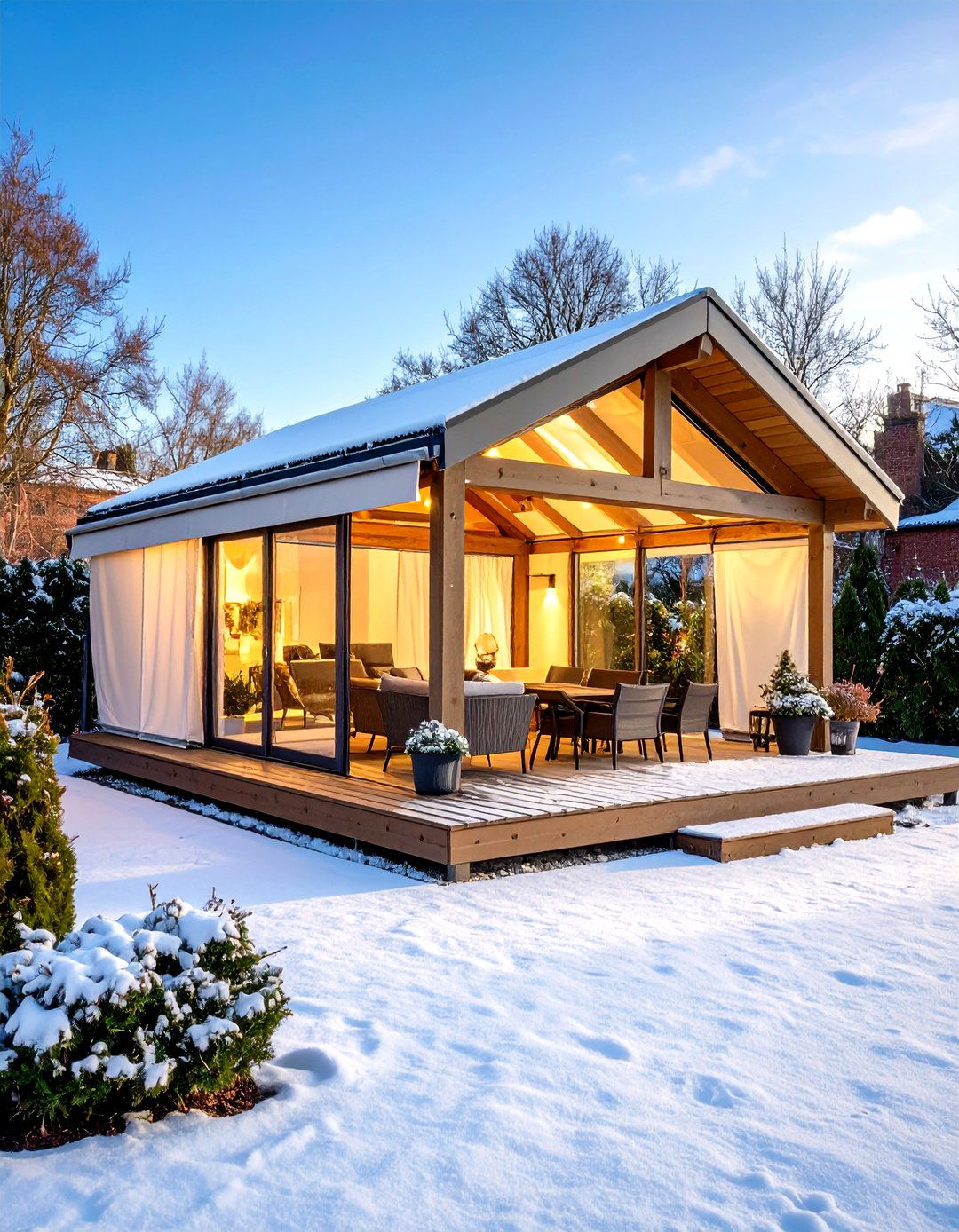 Winterized Enclosed Deck Awning with Clear Vinyl Panels - 20 Deck Awning Ideas