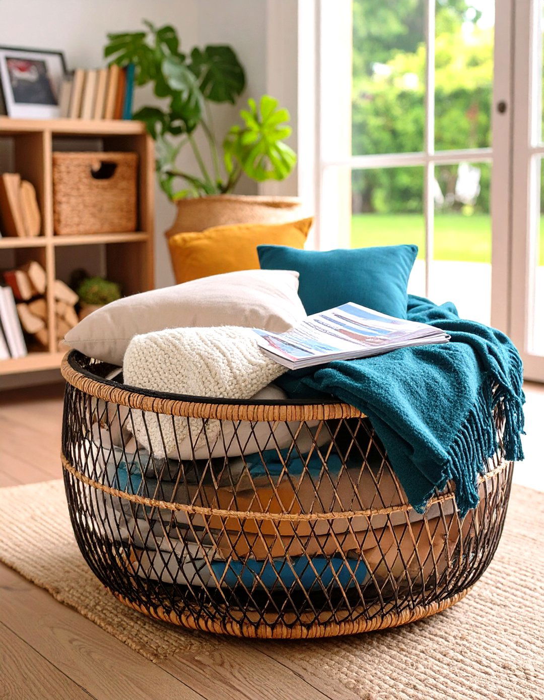 Wire Baskets and Ottoman - 20 Tiny House Storage Ideas
