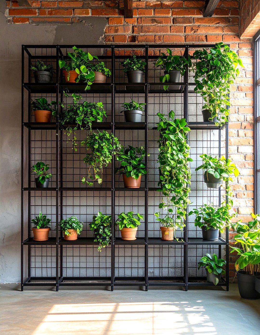 Wire Grid Indoor Plant Wall Framework - 20 Indoor Plant Wall Ideas