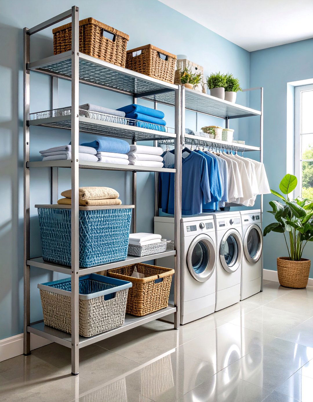 Wire Mesh Laundry Room Shelf Organization System - 20 Laundry Room Shelf Ideas