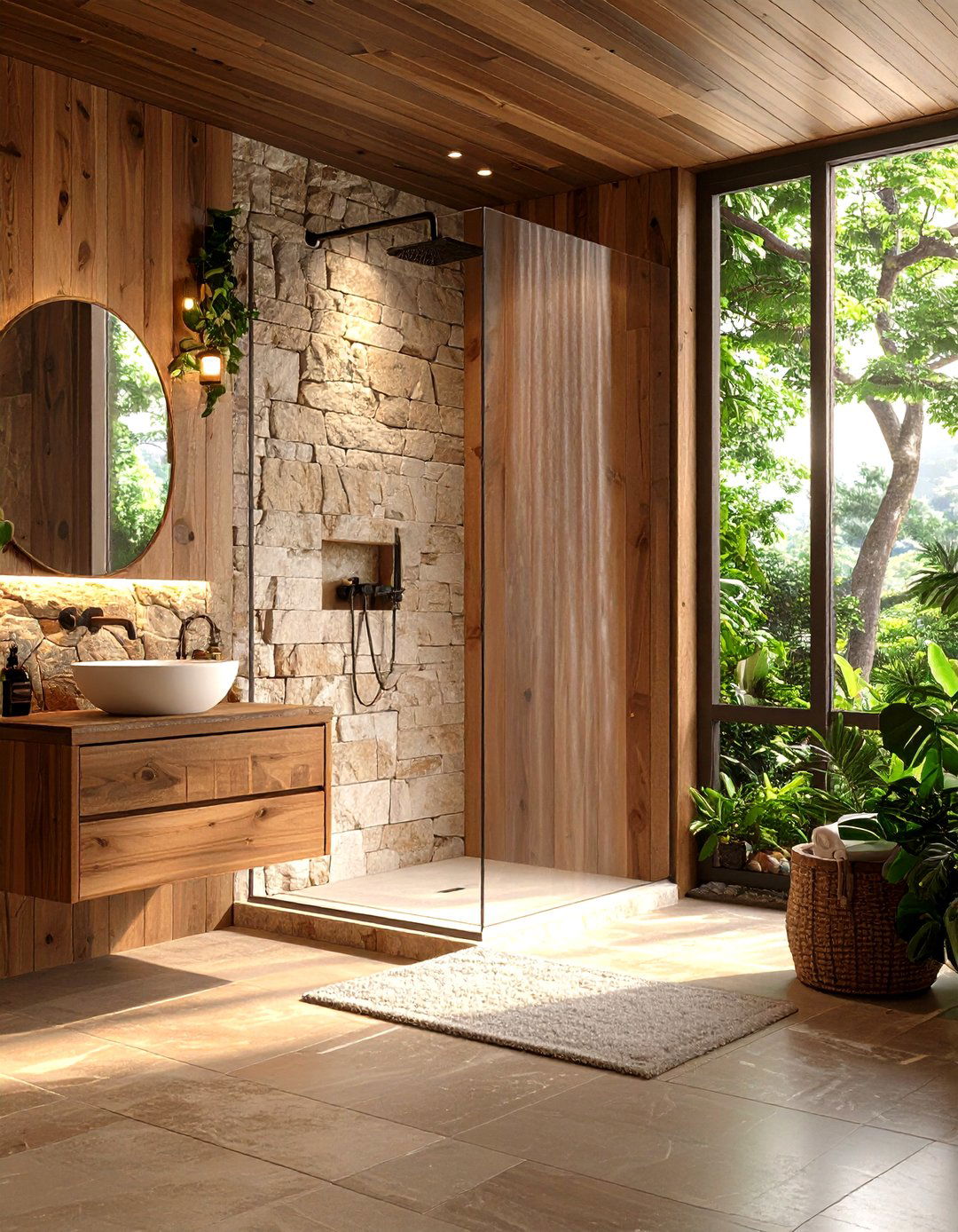 Wood Accented Shower Niche - 20 Shower Niche Ideas