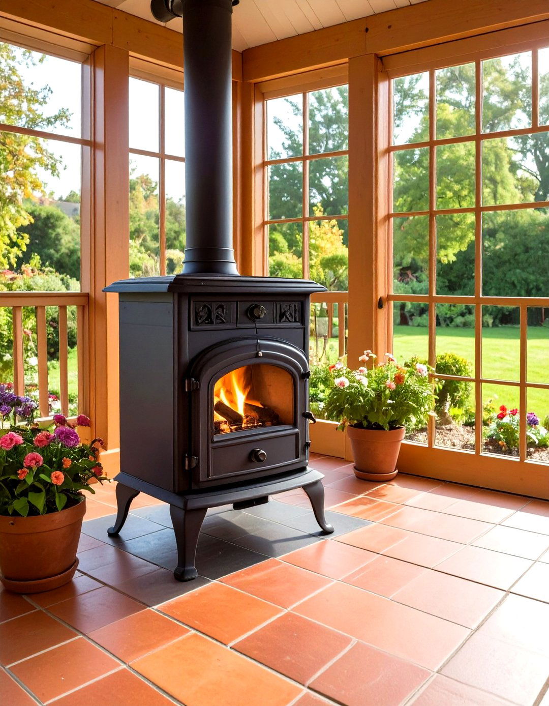 Wood Burning Stove Style - 20 Sunroom With Fireplace Ideas