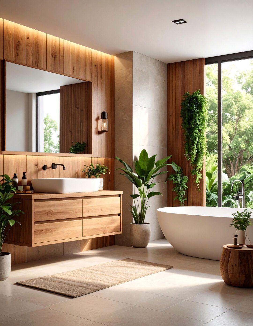 Wood Capped Half Wall Tile Combines Warmth and Hygiene - 20 Half-wall Tile Bathroom Ideas
