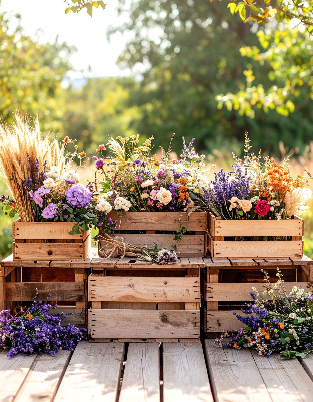 Wood Crate Rustic Wedding Centerpieces with Dried Floral Collections - 20 Rustic Wedding Centerpieces