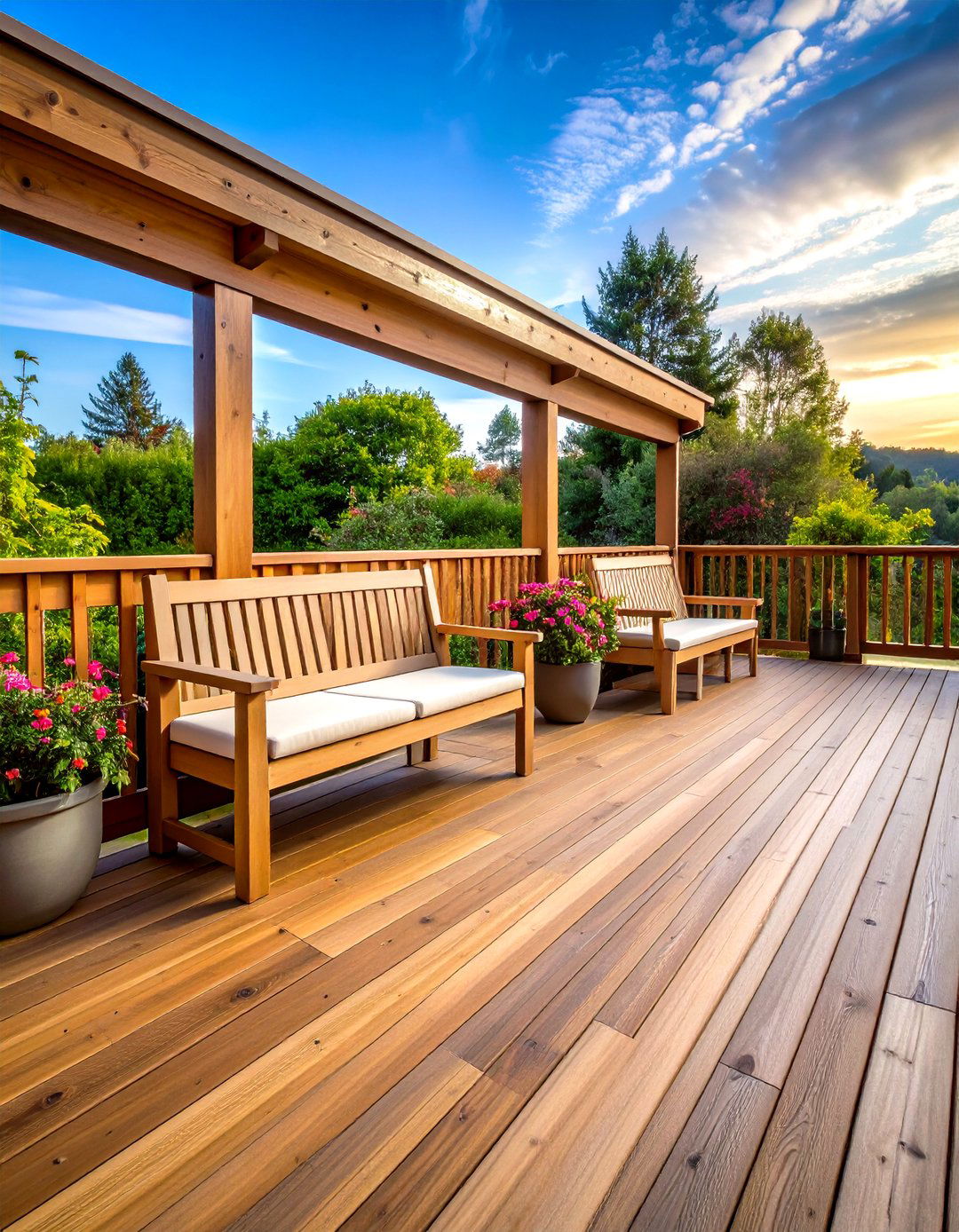 Wood Deck Railing with Built in Benches - 20 Wood Deck Railing Ideas
