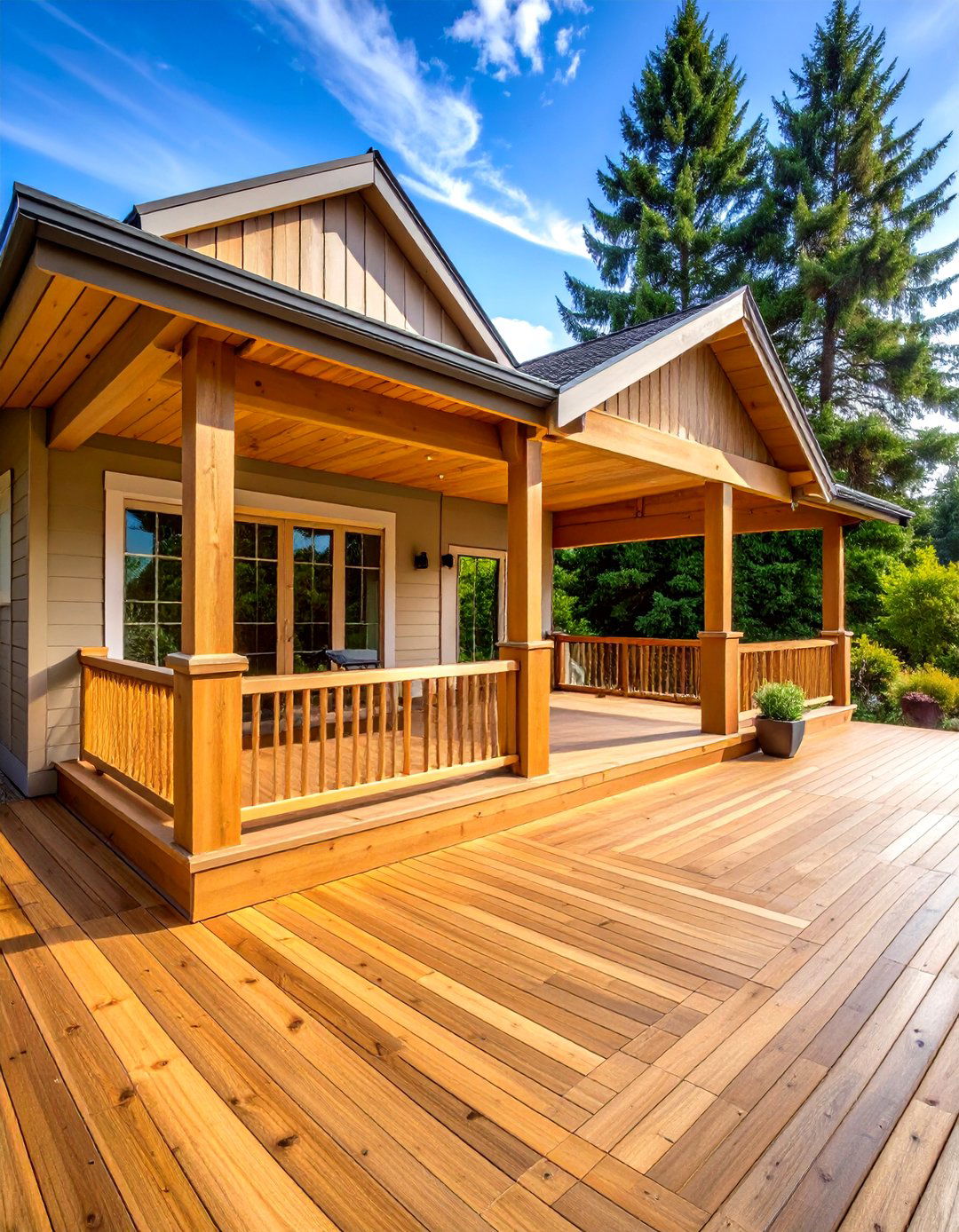 Wood Deck Railing with Cedar Material - 20 Wood Deck Railing Ideas