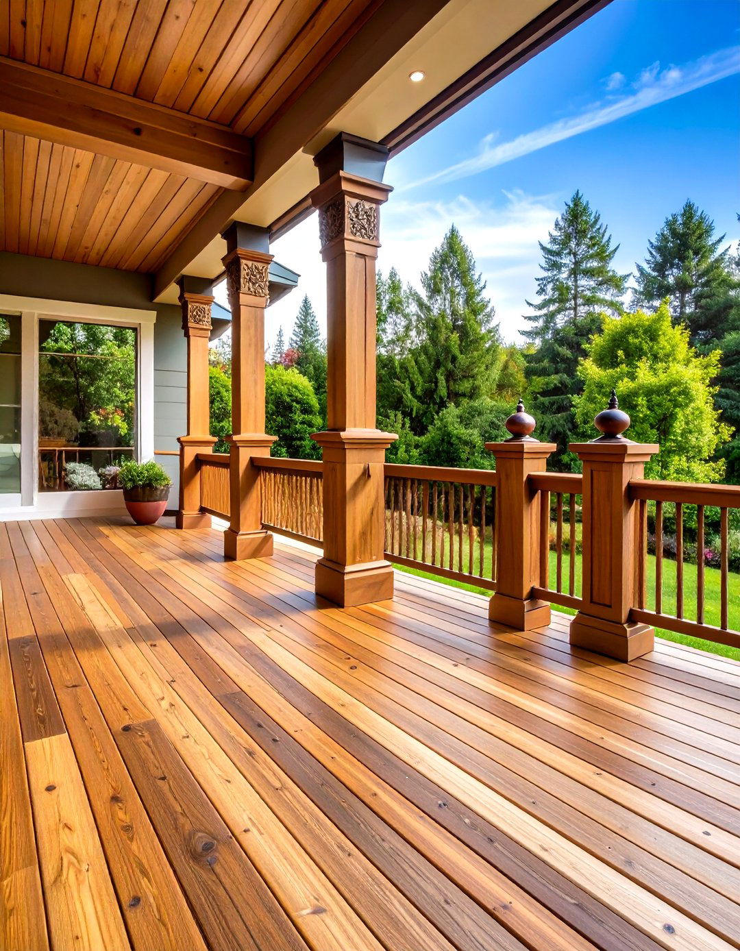 Wood Deck Railing with Decorative Post Caps - 20 Wood Deck Railing Ideas