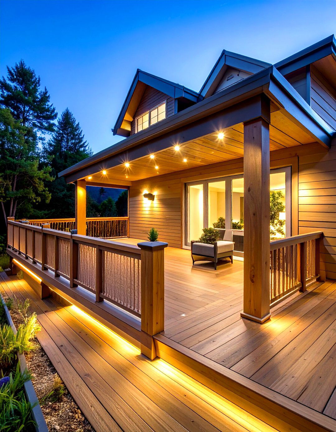 Wood Deck Railing with Integrated Lighting - 20 Wood Deck Railing Ideas