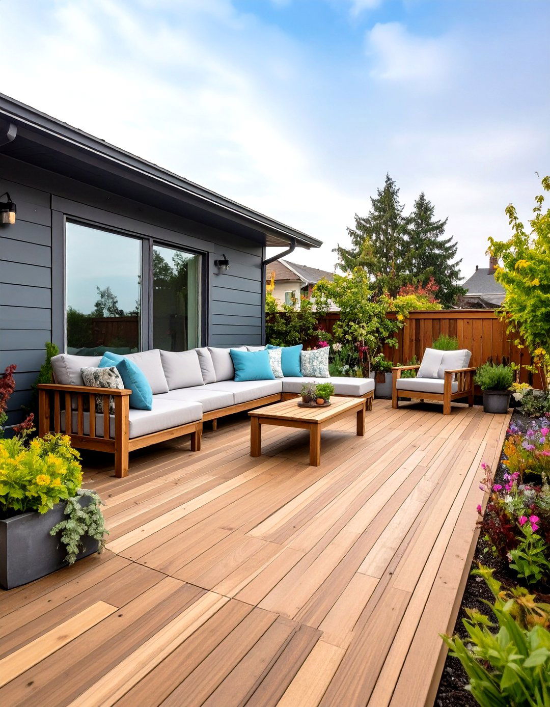 Wood Deck with Built In Seating for Integrated Comfort - 20 Wood Deck Ideas