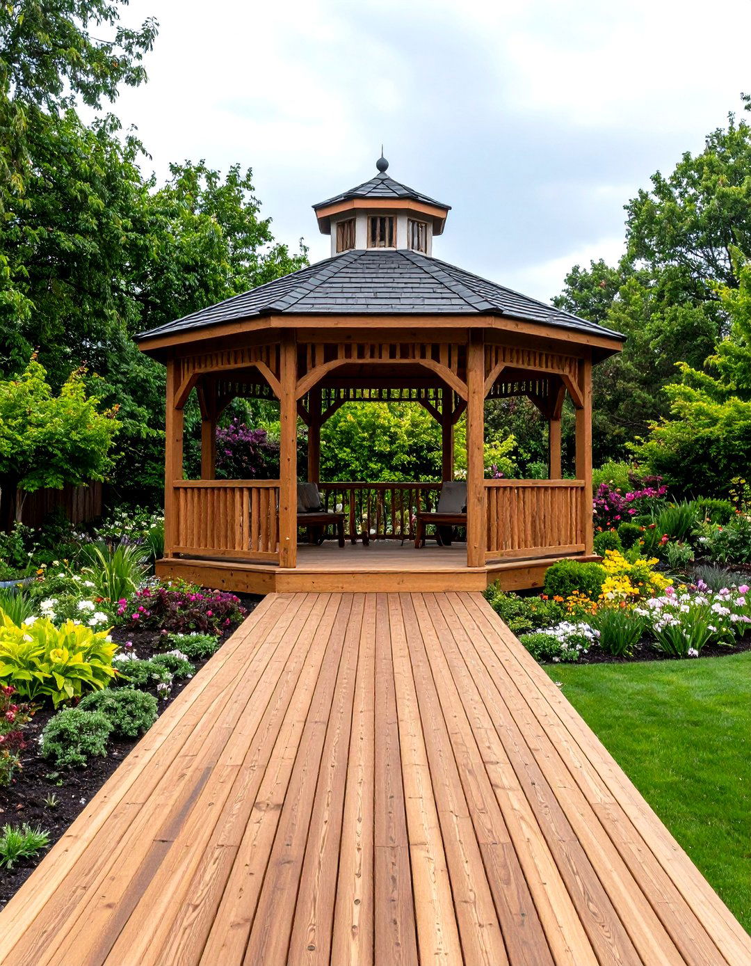 Wood Deck with Gazebo for Formal Outdoor Elegance - 20 Wood Deck Ideas