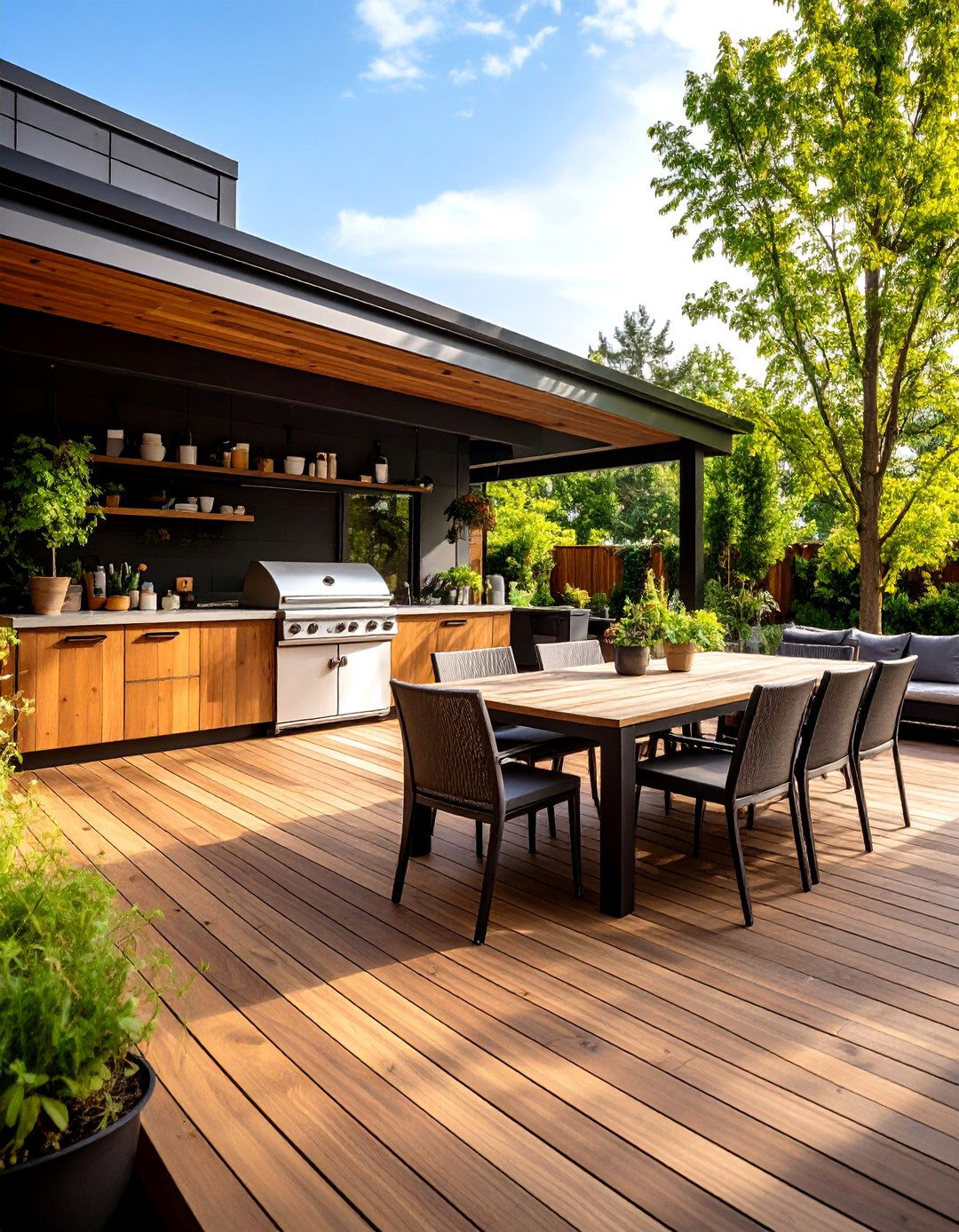 Wood Deck with Outdoor Kitchen for Culinary Entertainment - 20 Wood Deck Ideas