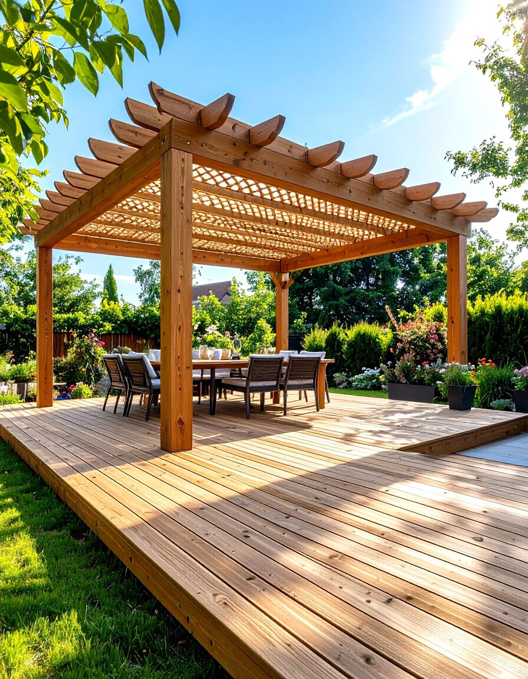 Wood Deck with Pergola for Stylish Shade Integration - 20 Wood Deck Ideas