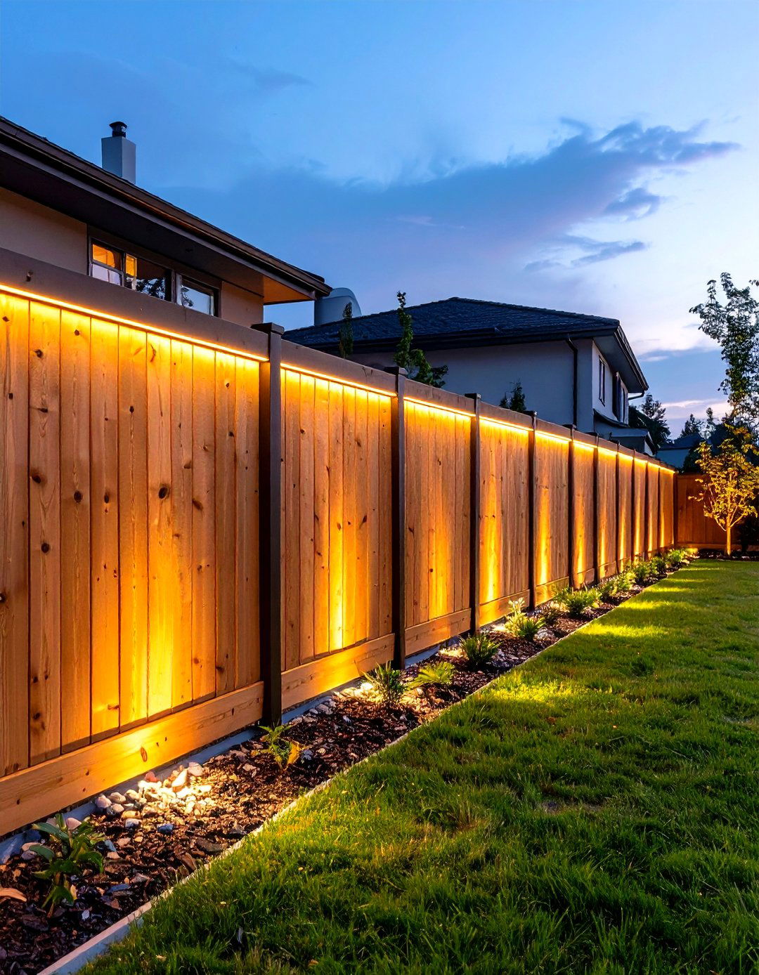 Wood Fence with Integrated Lighting Elements - 20 Wood Fence Ideas