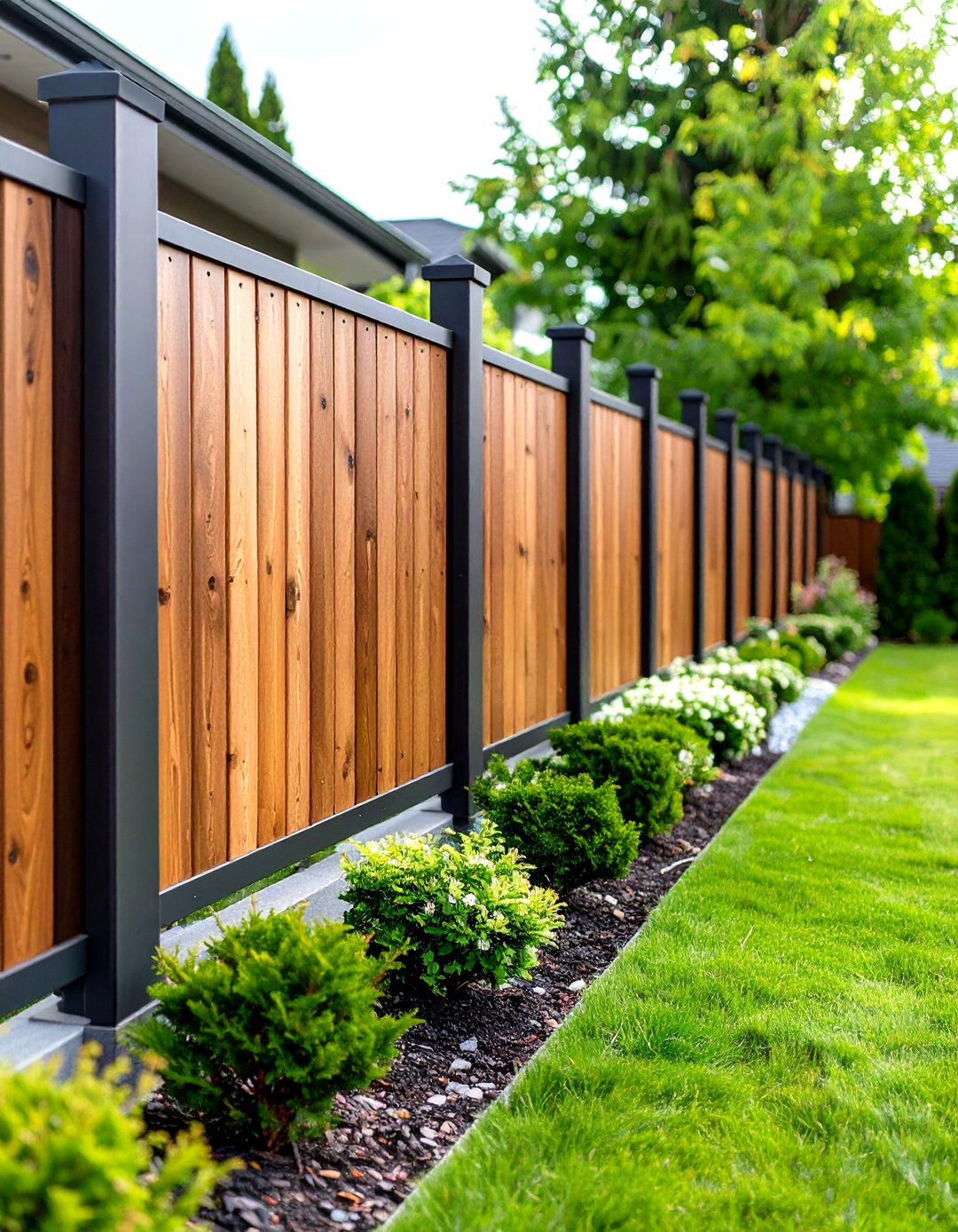 Wood Fence with Metal Accent Integration - 20 Wood Fence Ideas