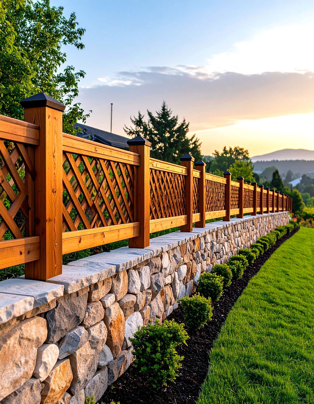 Wood Fence with Stone Foundation Base - 20 Wood Fence Ideas