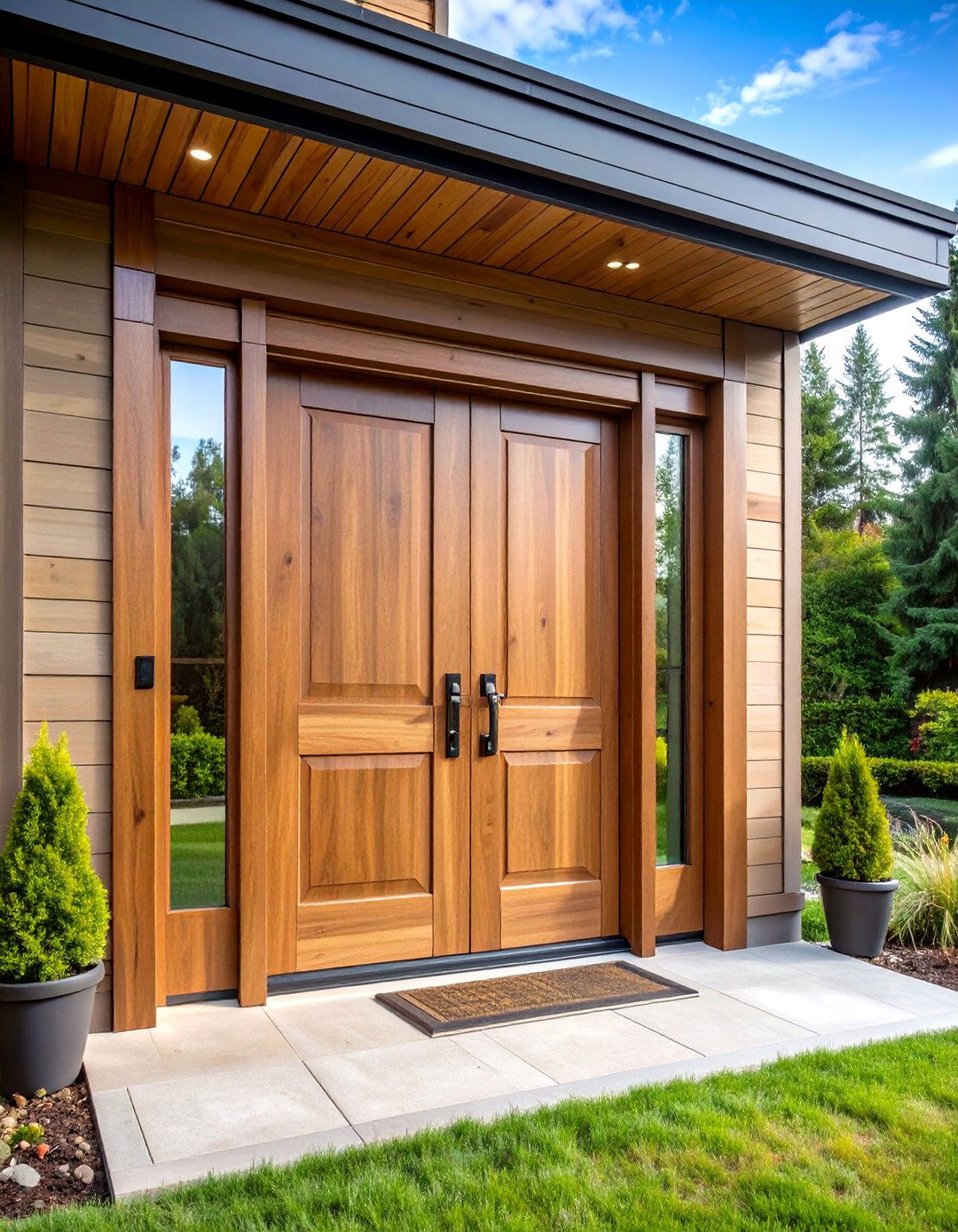 Wood Grain Fiberglass Double Front Door - 20 Double Front Door Ideas