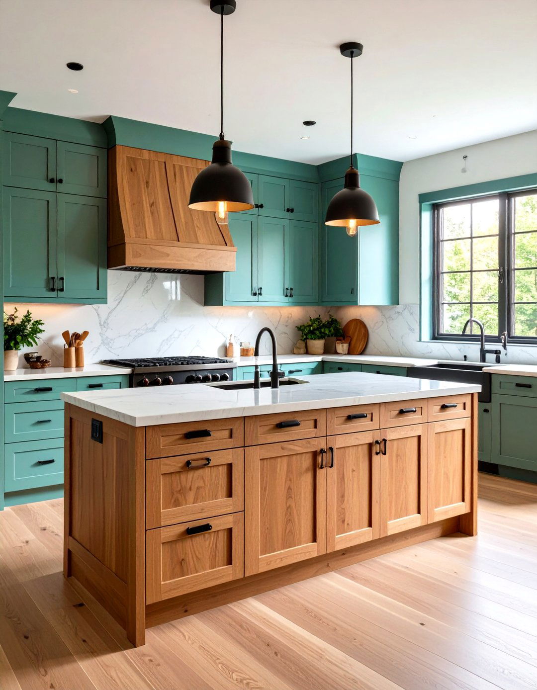 Wood Grain Meets Painted Finish - 20 Two Tone Kitchen Cabinet Ideas