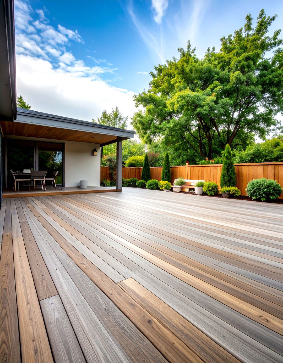 Wood Grain Stamped Concrete Deck with Realistic Texture - 20 Concrete Deck Ideas