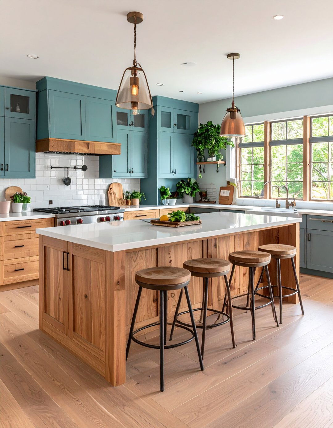 Wood Kitchen Island with Mixed Material Countertop and Casual Seating - 20 Kitchen Island Ideas With Seating