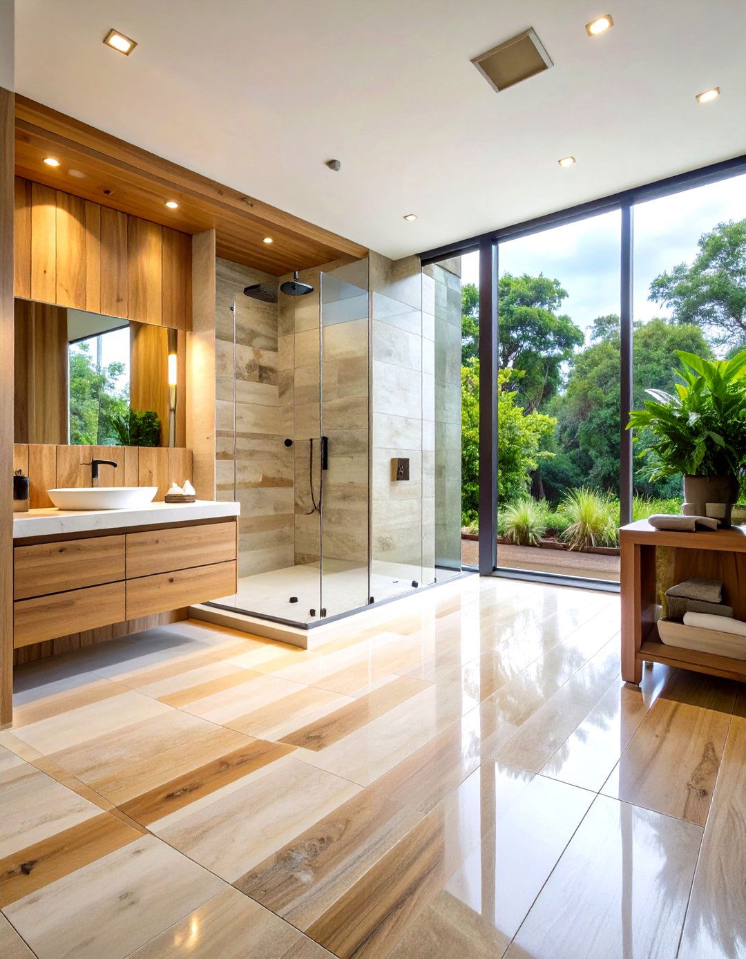 Wood Look Stone Tile Accent - 20 Stone Shower Design Ideas