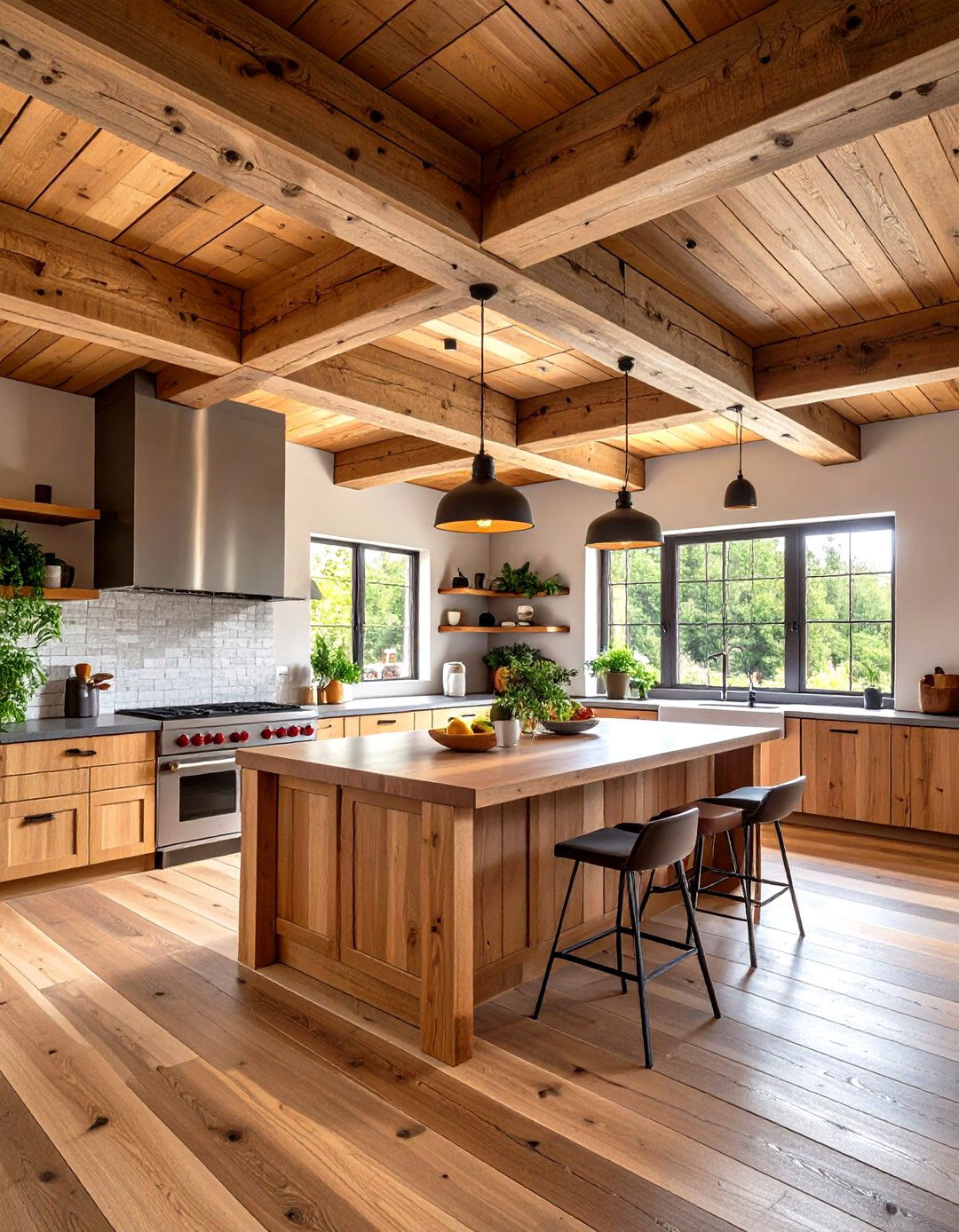 Wood Plank Ceiling with Exposed Beam Combinations - 20 Wood Plank Ceiling Ideas