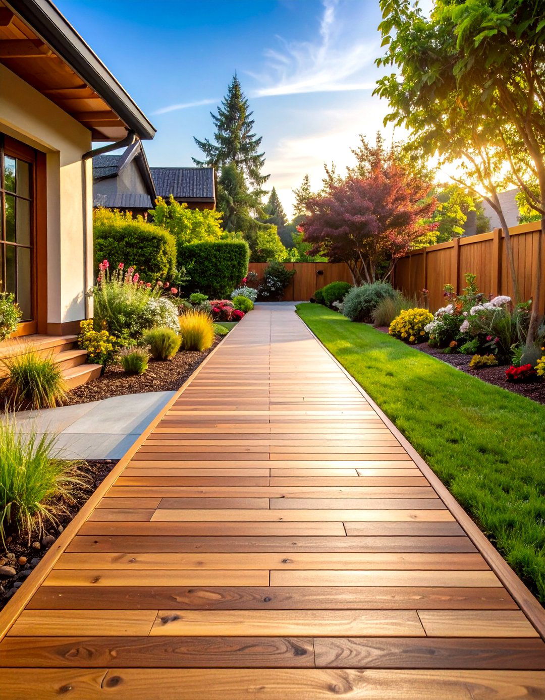 Wood Plank Stamped Concrete Walkway - 20 Concrete Walkway Ideas