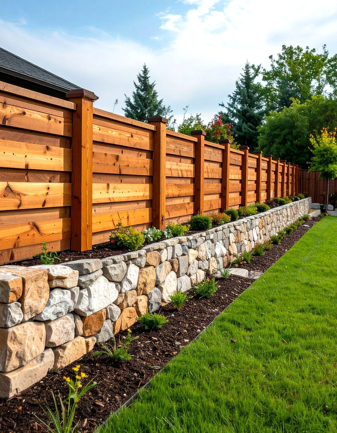 Wood Retaining Wall with Stone Accents - 20 Wood Retaining Wall Ideas